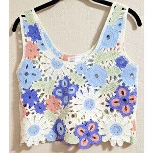 Altar'd State Tank Top Blouse Knit Boho Crochet Small Floral Cottagecore Grandma